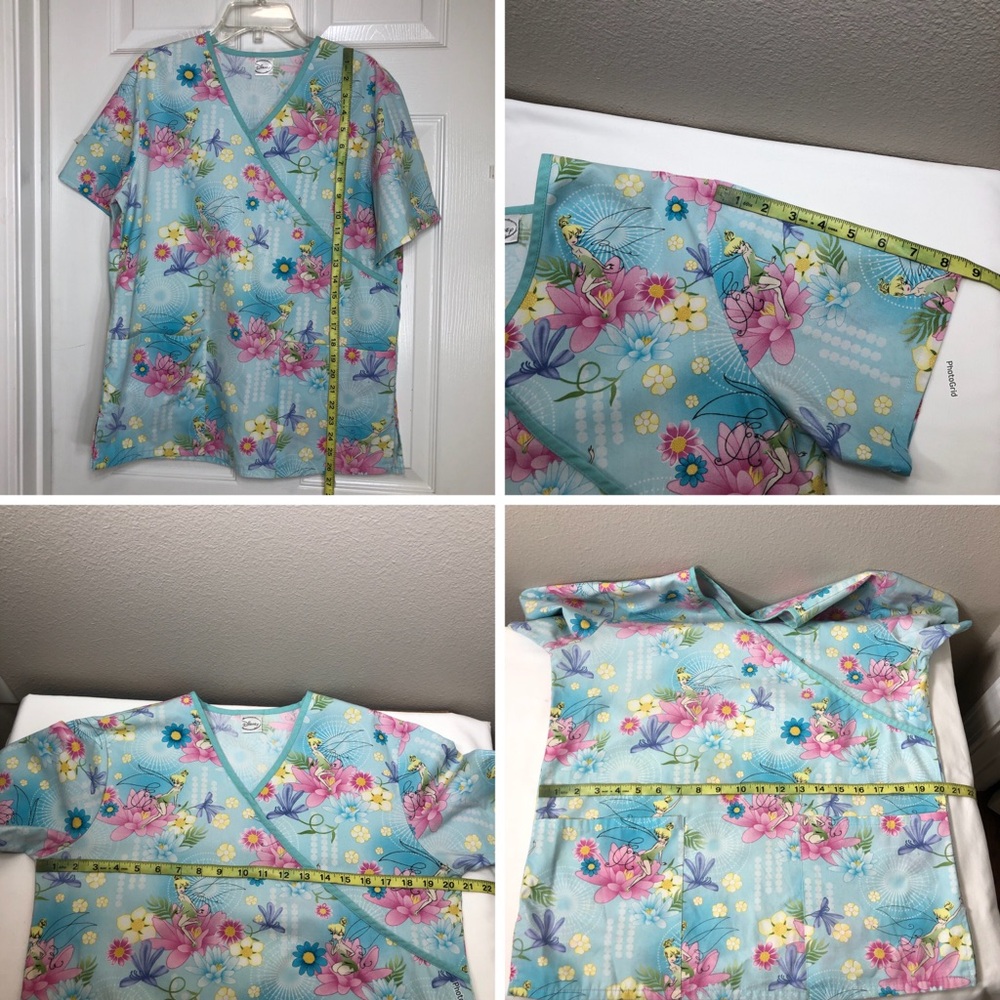 Disney Mickey Frozen Tinker Bell Bundle Of 3 Disney Scrubs Tops With Pockets M - Picture 16 of 16